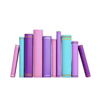 Colorful books arranged in row, featuring pastel shades of pink, purple, and blue, creating vibrant and cheerful display. books are standing upright, showcasing their spines png