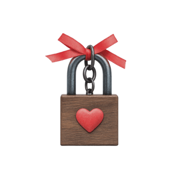 Wooden padlock adorned with red heart and red ribbon symbolizes love and security. rustic design and vibrant colors evoke feelings of romance and commitment png