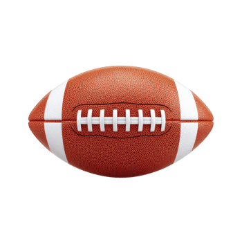 Brown leather American football with white laces and stripes is isolated on transparency background, showcasing its textured surface and classic design png
