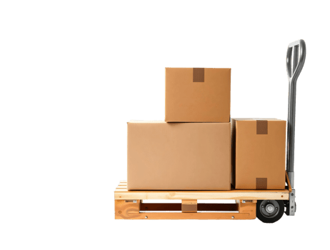 A pallet with boxes on it and a cart on it png