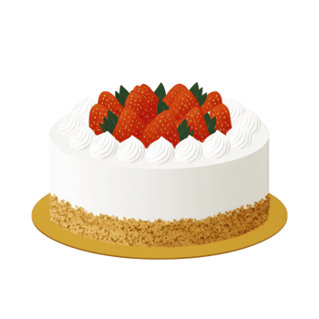 Delicious strawberry cake with whipped cream and fresh strawberries on top, set on golden base, perfect for celebrations and special occasions png