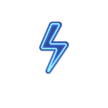 Glowing blue lightning bolt symbol on transparency background, representing energy and power. neon effect adds modern and dynamic feel to design png