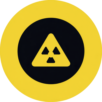 This features yellow and black radiation warning symbol, commonly used to indicate presence of radioactive materials or radiation hazards. symbol consists of black trefoil yellow background png