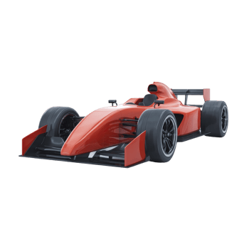 Sleek red formula race car with aerodynamic design and large tires, perfect for high speed racing on professional tracks. car streamlined body and vibrant color exude speed and excitement png
