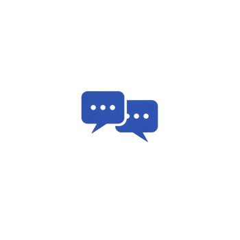 Two blue speech bubbles with ellipses inside, symbolizing communication and conversation, are depicted on transparent background. simple design conveys interaction and dialogue png