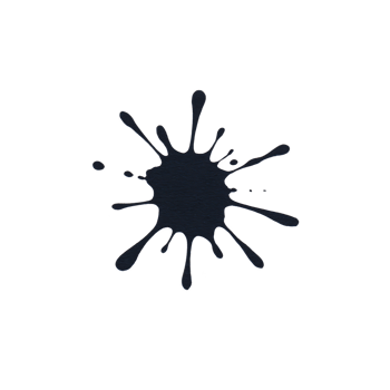 Black ink splatter with irregular edges and droplets radiating outward, isolated on transparency background, creating dynamic and artistic effect png