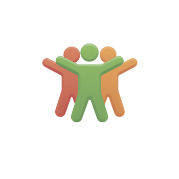 Three colorful abstract human figures with outstretched arms symbolize unity and teamwork. figures are in green, orange, and red, creating vibrant and inclusive representation png