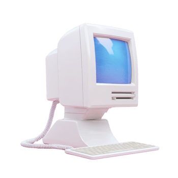 Retro style computer with CRT monitor and keyboard evokes nostalgia. vintage design features curved screen and wired keyboard, reminiscent of early personal computers png