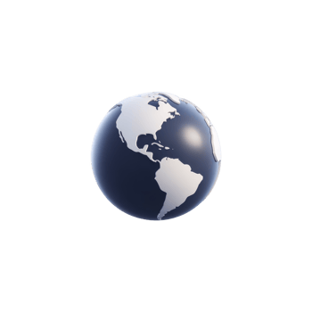 3D rendering of globe showing North and South America, with smooth, shiny surface and minimalist design. globe is set against plain background, emphasizing its spherical shape png