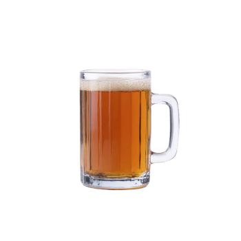 Frothy mug of amber beer sits against plain background, showcasing its rich color and inviting appearance. glass mug highlights beverage clarity and effervescence png