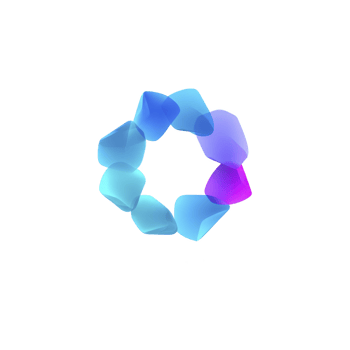 Circular arrangement of abstract, translucent shapes in shades of blue and purple creates modern, artistic design. gradient colors blend seamlessly, forming visually appealing pattern png