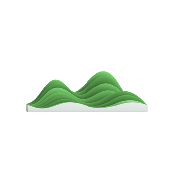Series of smooth, green, wave like shapes create abstract landscape against transparency background, evoking sense of calm and tranquility png
