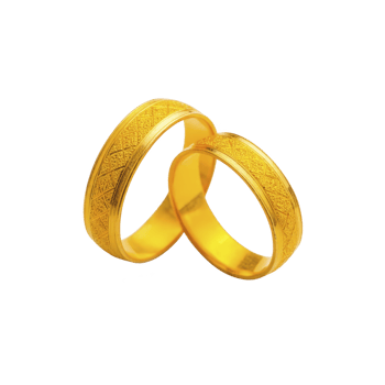 Two intricately designed gold rings with textured pattern symbolize love and commitment. elegant craftsmanship and warm golden hue make them perfect for weddings or anniversaries png