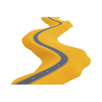 Winding road stretches through vibrant yellow landscape, creating striking contrast. road curves suggest journey through surreal, abstract environment png