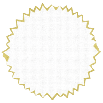 Round, textured white badge with jagged gold border, resembling seal or award, is displayed. design is simple and elegant, suitable for certificates or decorative purposes png