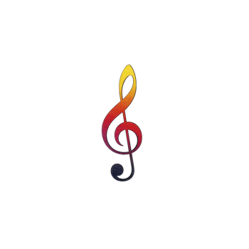 Colorful treble clef symbol with gradient of yellow, red, and black on transparency background, representing music and creativity png