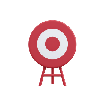 Red and white target sign stands on small easel, featuring bold circular design. vibrant colors and simple structure make it ideal for games or archery practice png