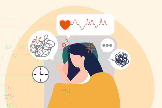 Young woman lying on bed suffering from insomnia, restless at night. Flat illustration concept. vector