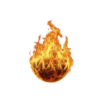 Vibrant, realistic flame with dynamic orange and yellow hues, isolated on transparent background, creating striking visual effect png