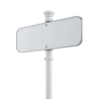 Blank white street sign mounted on pole, isolated on transparency background, ready for customization or text addition. sign is rectangular with rounded edges and appears modern and minimalistic png