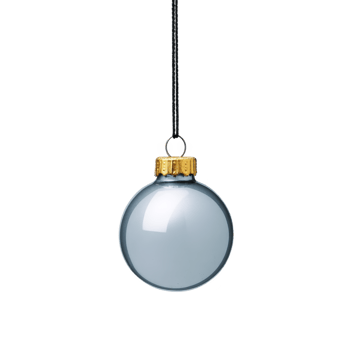 Shiny blue Christmas ornament with gold cap hangs from string, reflecting light. simple and elegant design evokes festive and joyful holiday spirit png