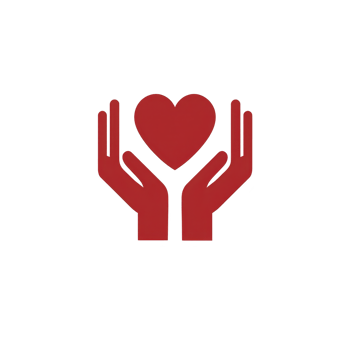 Red heart held by two hands symbolizing care and love, conveying compassion and support. minimalist design emphasizes importance of kindness and empathy png
