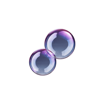 Two iridescent soap bubbles connected together, floating against transparent background, showcasing spectrum of colors. bubbles appear delicate and ethereal, reflecting light beautifully png