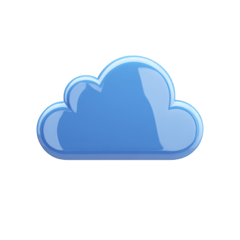 Glossy blue cloud icon with shiny surface, symbolizing digital storage or cloud computing. design is simple and modern, conveying sense of technology and connectivity png