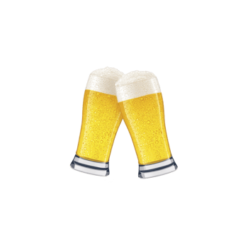 Two frothy beer glasses clinking together, symbolizing celebration and camaraderie. golden liquid with bubbles and foam adds refreshing touch to image png