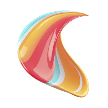 Colorful, abstract 3D shape with smooth, glossy surfaces and vibrant hues of red, yellow, and blue, resembling twisted ribbon or wave png