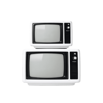 Two vintage televisions with retro design, featuring black and white screens and dials, are stacked. nostalgic style evokes sense of classic technology and history png