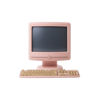 Retro pink computer with matching keyboard evokes nostalgia. vintage design features classic monitor and beige keys, blending old school charm with pastel aesthetic png