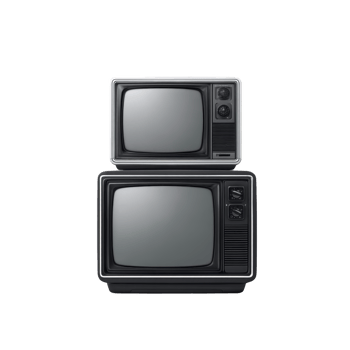 Two vintage televisions stacked, showcasing retro design and nostalgic appeal. classic black and white screens and dials evoke sense of history and timelessness png