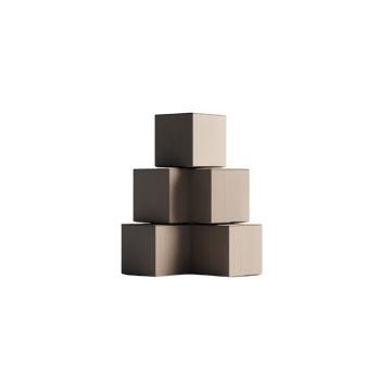 Four stacked cardboard boxes are arranged in pyramid shape, casting soft shadows on plain background. boxes are uniform in size and color, creating minimalist and organized appearance png