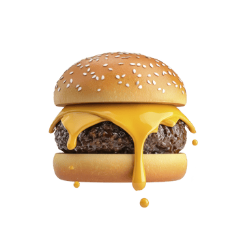 Juicy cheeseburger with sesame seed bun and melted cheese dripping over beef patty, creating mouthwatering and appetizing appearance png
