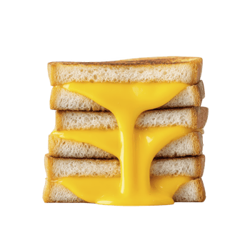 Stack of toasted bread slices with melted cheese oozing between them creates delicious and tempting visual. golden cheese contrasts with crispy bread, evoking sense of comfort and indulgence png