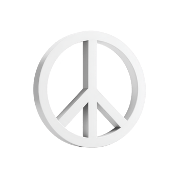 White 3D peace symbol stands out against plain background, representing harmony and tranquility. minimalist design emphasizes simplicity and universal peace png