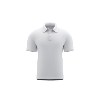Plain white polo shirt with short sleeves and collar is displayed against transparent background. shirt features buttoned placket and is designed for casual wear png