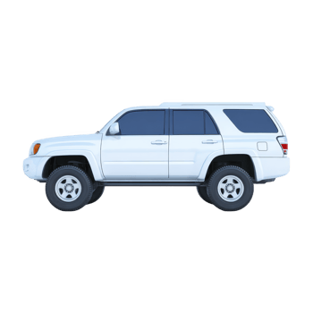 White SUV with tinted windows is shown side view, highlighting its robust design and off road capabilities. vehicle features large tires and spacious interior, ideal for family trips or outdoor png