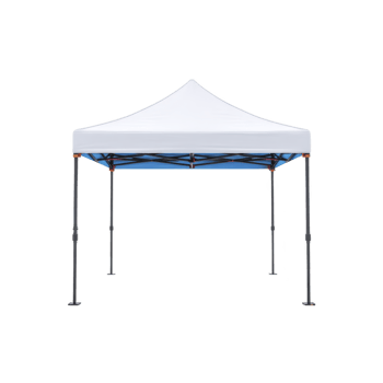 White pop up canopy tent with peaked roof and adjustable legs, ideal for outdoor events and providing shade. structure is portable and easy to set up png