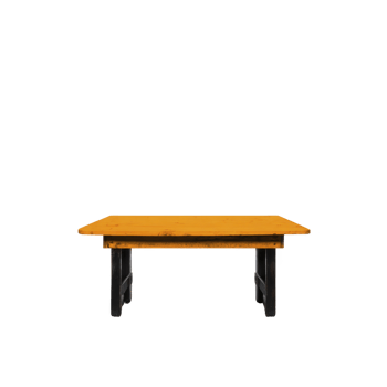 Wooden table with rectangular top and sturdy black legs, suitable for dining or office use, stands isolated on transparency background png
