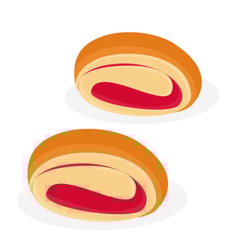 Sweet Kalihim Bread Roll with Bright Red Filling for Bakery Menus, Food Packaging, Filipino Cuisine Icons, and Traditional Snack Posters vector