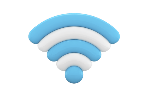 3D illustration of blue and white Wi Fi symbol, representing wireless internet connectivity. design is simple and modern, conveying sense of technology and communication png