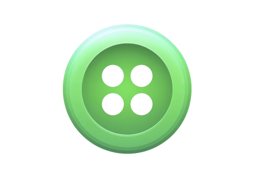 Shiny green button with four holes, commonly used for sewing, is displayed against plain background. button smooth surface and vibrant color make it visually appealing png