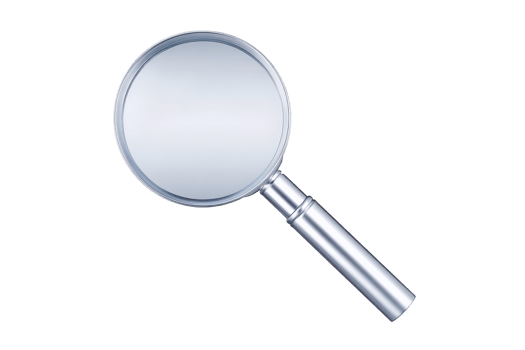 Shiny silver magnifying glass with reflective lens and sleek handle, isolated on transparency background, perfect for search or investigation themes png