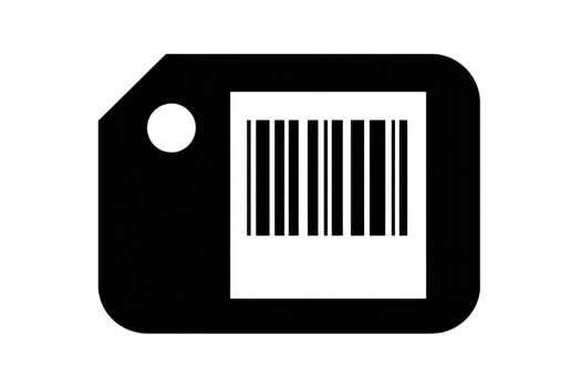 Black and white barcode icon is displayed on tag, symbolizing digital scanning and inventory management. minimalist design emphasizes technology and commerce png
