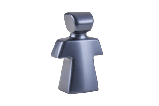 Sleek, metallic abstract sculpture of human figure stands upright, showcasing minimalist design and smooth surfaces. modern art piece exudes sense of calm and sophistication png