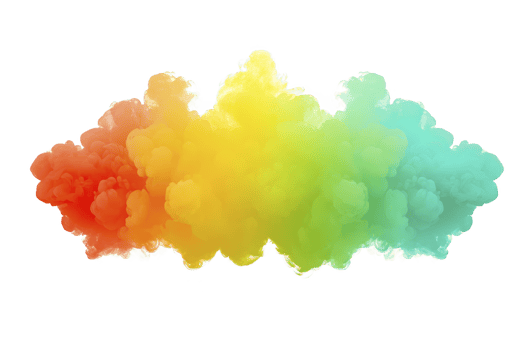 Vibrant cloud of colorful smoke blends seamlessly from red to orange, yellow, green, and blue, creating stunning gradient effect. abstract design evokes sense of creativity and energy png