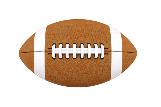 Brown American football with white laces and stripes is isolated on transparency background, showcasing its textured surface and classic design png