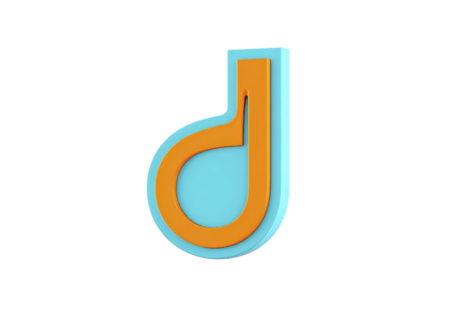 3D abstract design features stylized lowercase letter d with vibrant orange outline and light blue interior, creating modern and playful visual effect png